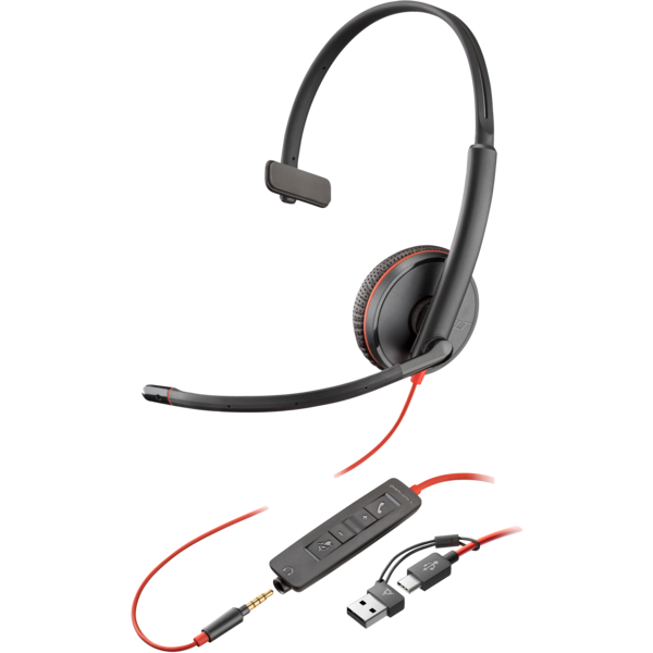 Poly Blackwire 3215 Monaural USB-C/A + Jack 3.5mm