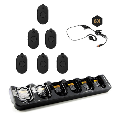 Motorola CLP446e Pack de 6 Walkie-Talkies + Auriculares + Base de Carregamento