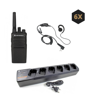 Motorola XT420 Pack de 6 Walkie-Talkies + Auriculares + Base de Carregamento