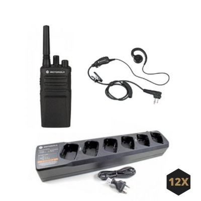 Motorola XT420 Pack de 12 Walkie-Talkies + Auriculares + Base de Carregamento